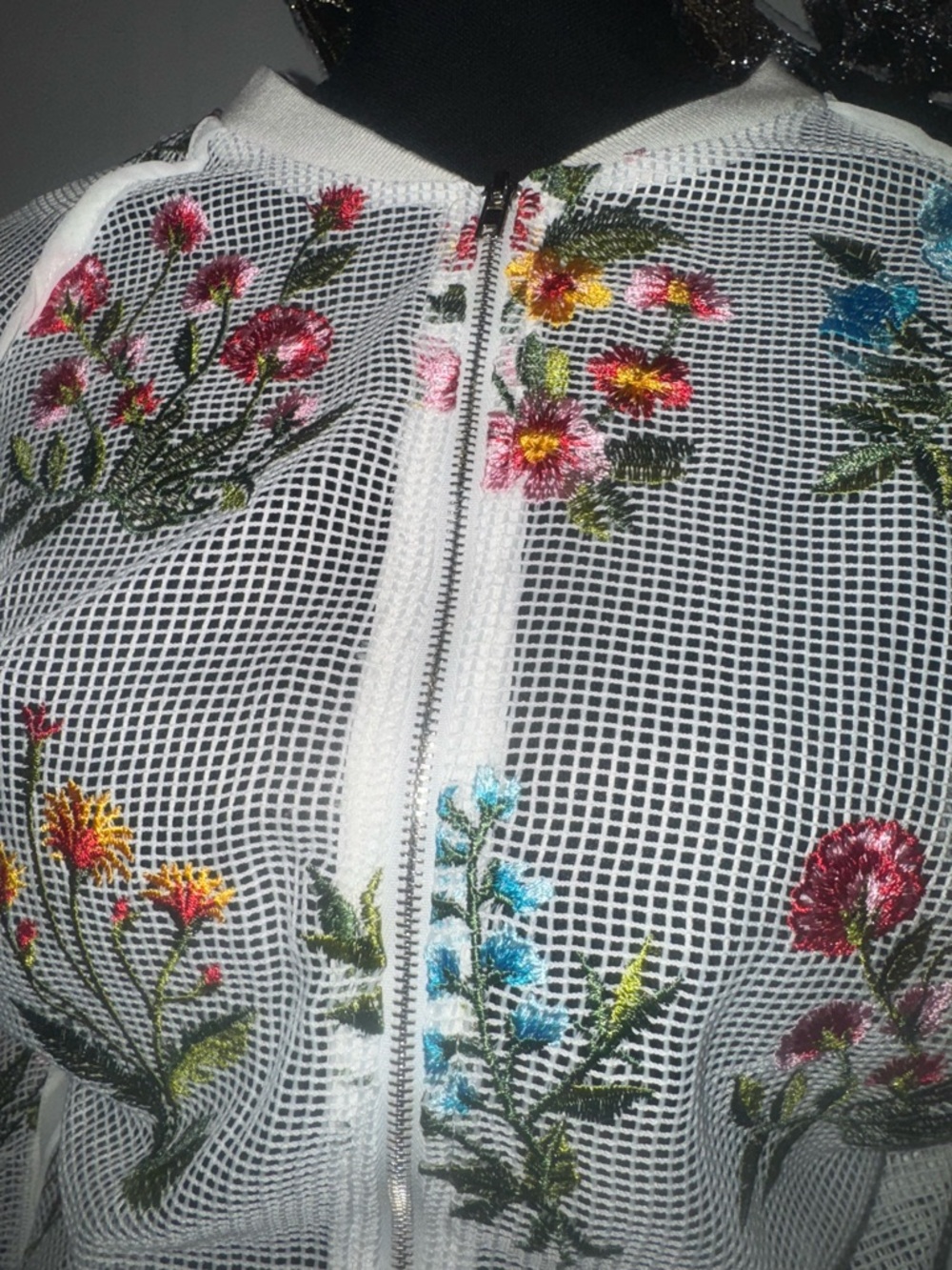 Chelsea & Violet White Mesh Zip-Front Floral Embroidered Jacket - Picture 2 of 7